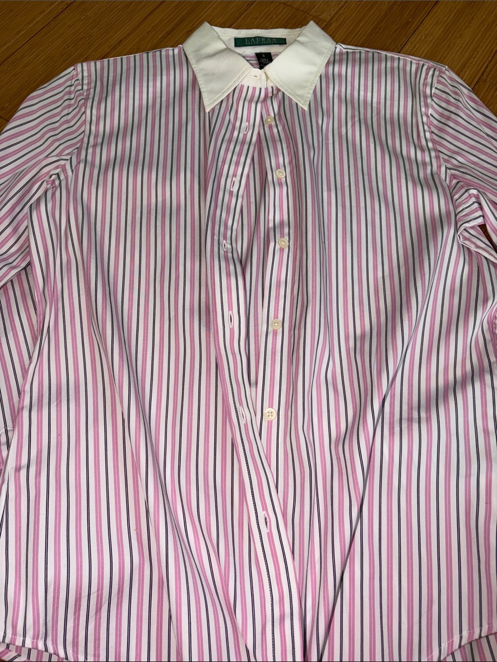 Ralph Lauren Pink and White Striped Dress Shirt with White Collar